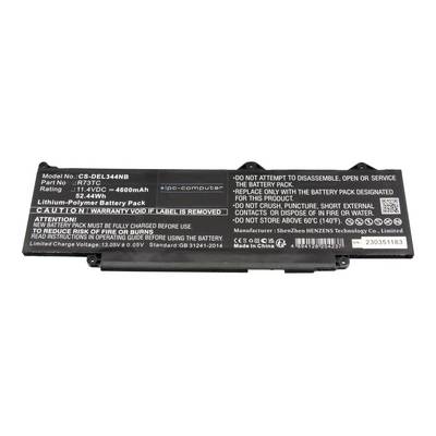 Schwarzes Lithium-Polymer-Akkupack-Etikett mit Modell CS-DEL344NB, 11,1V 44Wh, mit Sicherheitswarnungen und Herstellerangaben.