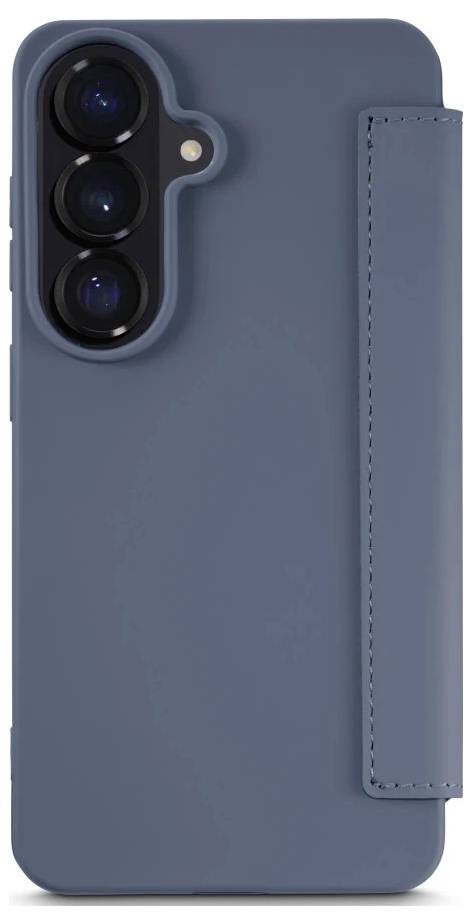 Blaues Smartphone-Case mit dreifachem Kamera-Ausschnitt und seitlicher Klappabdeckung auf der rechten Seite.