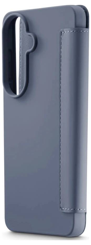 Blaugrau Smartphone Geldbörsen-Case mit vertikalem Kartensteckplatz und erhöhter Kameraaussparung.