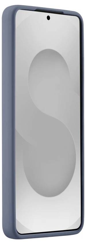 Schlanke Smartphone-Hülle mit erhöbenem ovalem Ausschnitt auf der Rückseite, gezeigt in Grau und Blau.