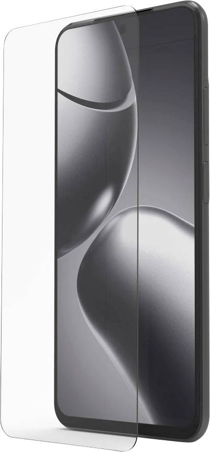 Ein Smartphone von vorne und hinten gezeigt mit einer klaren Schutzfolie für den Bildschirm, die über dem Display angebracht ist.