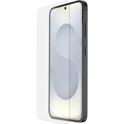 Transparenter Displayschutz auf einem Smartphone mit einer zentrierten Frontkamera-Aussparung.