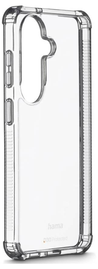 Transparente Schutzhülle für Smartphones mit großem Ausschnitt für die rückseitige Kamera und verstärkten Ecken, gezeigt vor einem einfachen weißen Hintergrund.