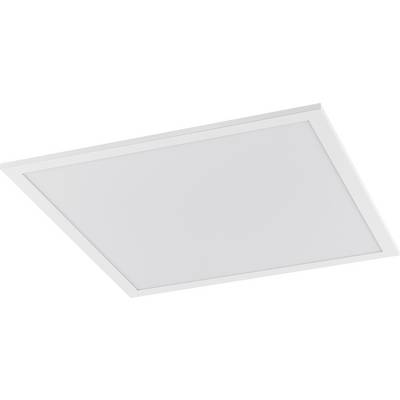 Weiße eingelassene quadratische Deckenleuchte aus schrägem Blickwinkel auf einfachem Hintergrund.