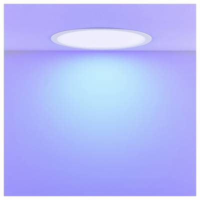 Abstrakter violett-zu-blauer Farbverlaufshintergrund mit einem leuchtenden ovalen Licht in der Nähe der oberen Mittelpunkt.