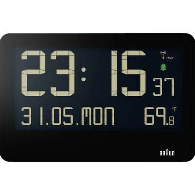 Braun-Digitaluhr-Display zeigt 23:15 an, Montag 31.05, 69,8°F und Wecker 37 mit Sommerzeit-Anzeige.