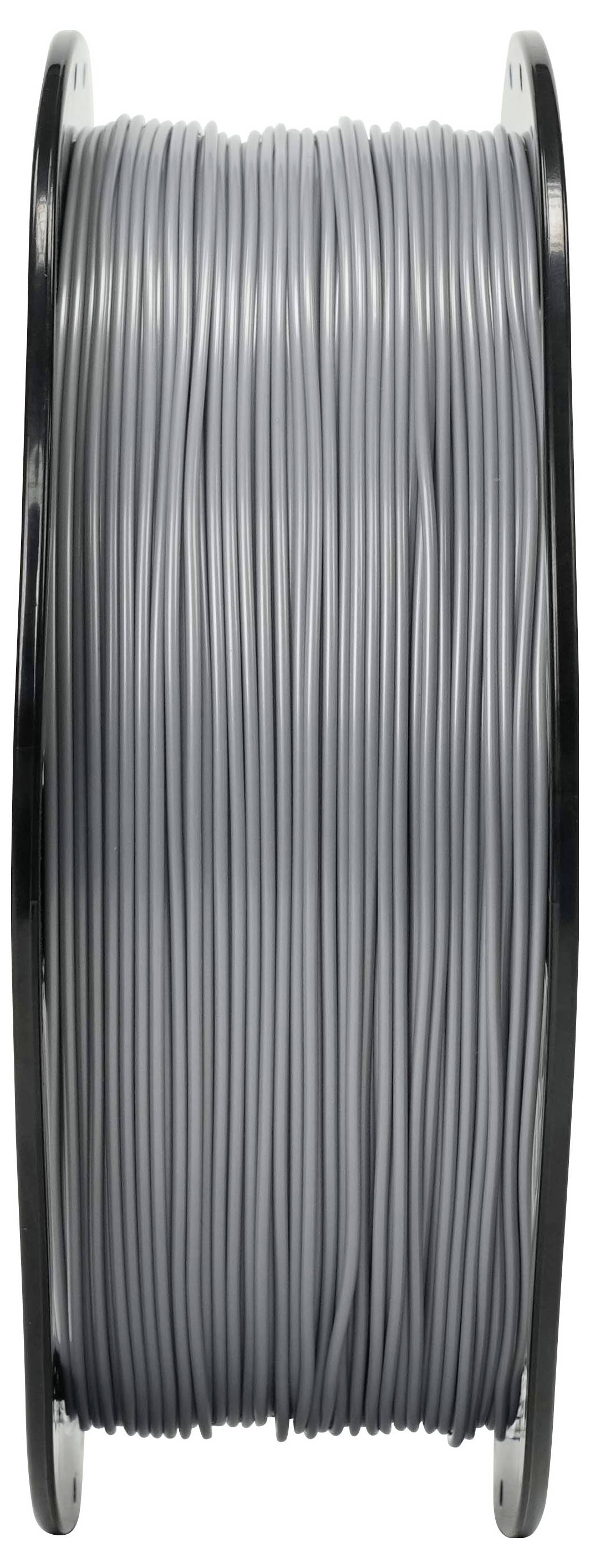 Eine Spule mit grauem Filament oder Draht, fest auf eine Rolle aufgewickelt, vor weißem Hintergrund dargestellt.