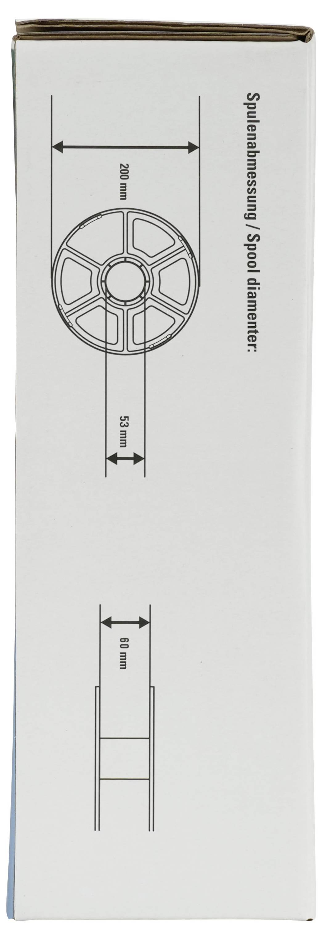 Kastendiagramm mit Spulenmittelloch und Abmessungen: „Spulenabmessung / Spulendurchmesser" mit 32 mm und 51 mm Messungen, plus ein 8 mm breiter Abschnitt.