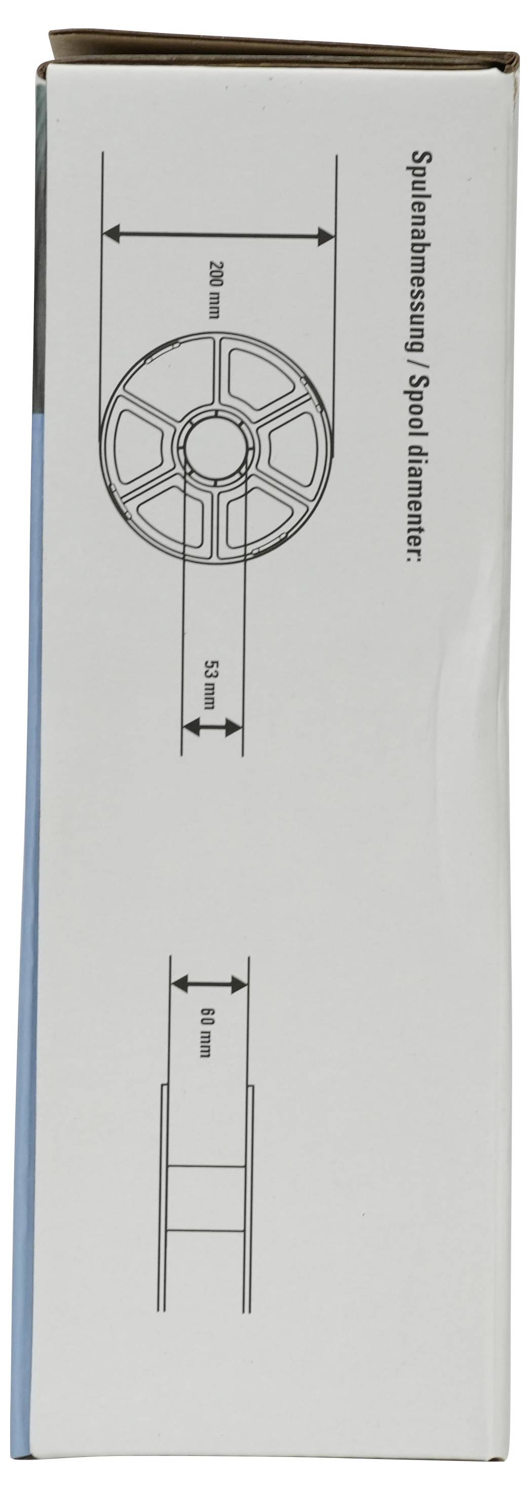Produktkartondiagramm mit Spulenabmessungen: 'Spulenabmessung / Spulendurchmesser' mit 50 mm Spulendurchmesser und 8 mm Breite