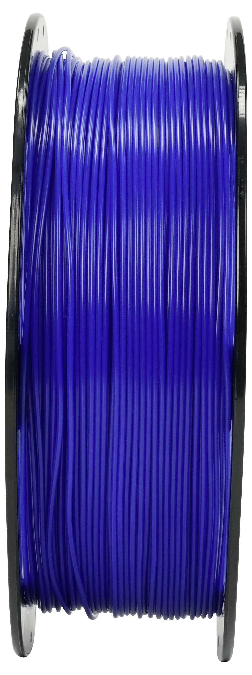 Spule mit blauem Filament oder Draht, aufgewickelt auf eine Spule, aufrecht auf weißem Hintergrund dargestellt.
