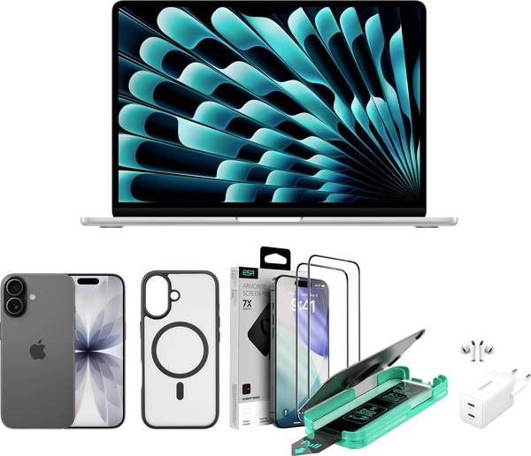 Apple Mobile Bundle 2.0: MacBook Air 13.6, iPhone 17, AirPods Pro 3, Intenso Power Adapter, Displayschutz, Backcover