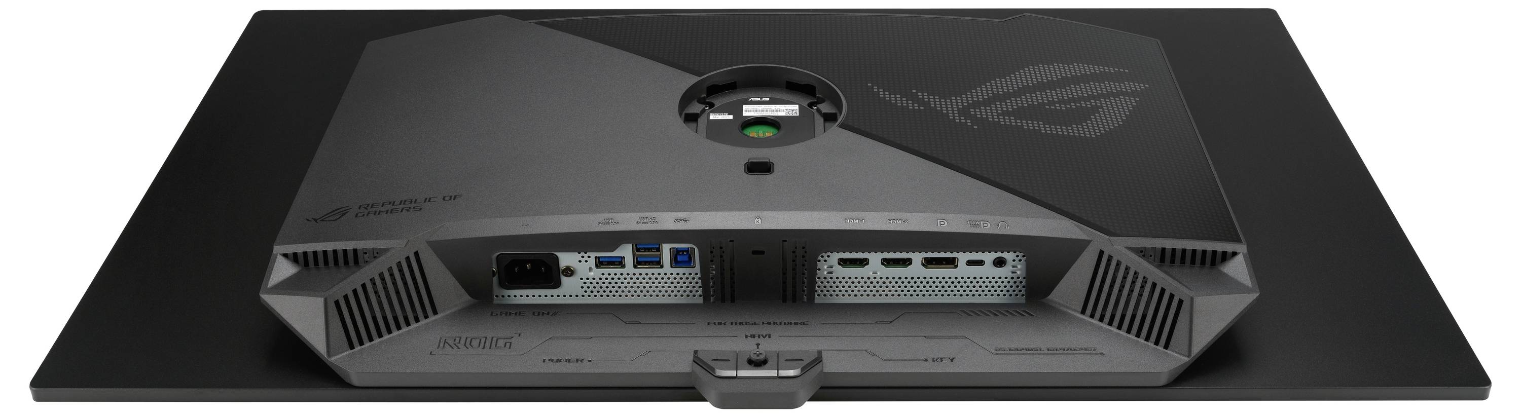 Vorderansicht eines QNAP TVS-h874 NAS-Speichergeräts mit acht Laufwerkschächten und blauen LCD-Statusanzeigen.