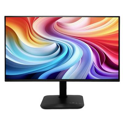 Ein Computermonitor zeigt ein farbenfrohe abstrakte Wirbel-Tapete auf weißem Hintergrund an.