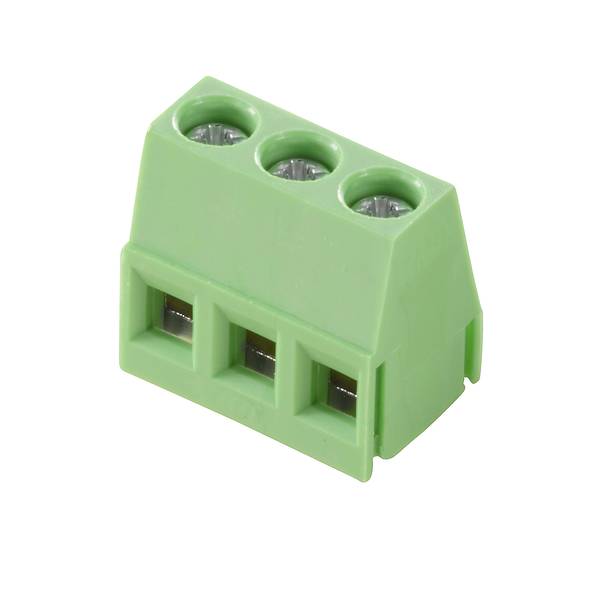 Grüner rechteckiger mehradrigger Elektroterminalblock-Steckverbinder mit Schraubklemmen, dargestellt auf weißem Hintergrund.