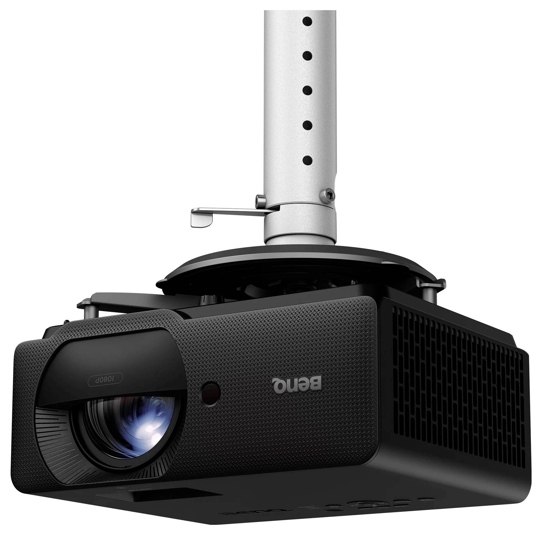 Deckenmontierten BenQ-Projektor mit nach vorne gerichteter Optik und verstellbarer Aufhängevorrichtung.