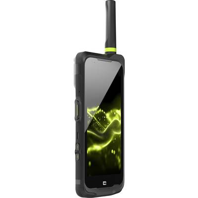 Robustes tragbares Gerät mit Antenne und Touchscreen, auf dem eine neongrüne Wellengrafik angezeigt wird.