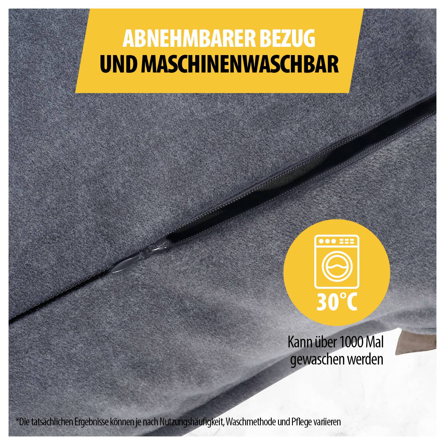 Abnehmbarer, maschinenwaschbarer Bezug; bei 30 °C waschbar, über 1000 Mal waschbar.<br>