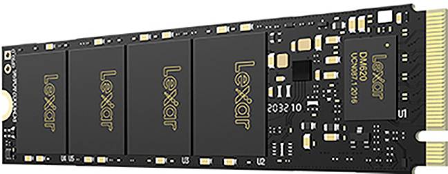 Lexar M.2 NVMe SSD-Leiterplatte mit vier NAND-Chips und vergoldeter Steckerleiste.