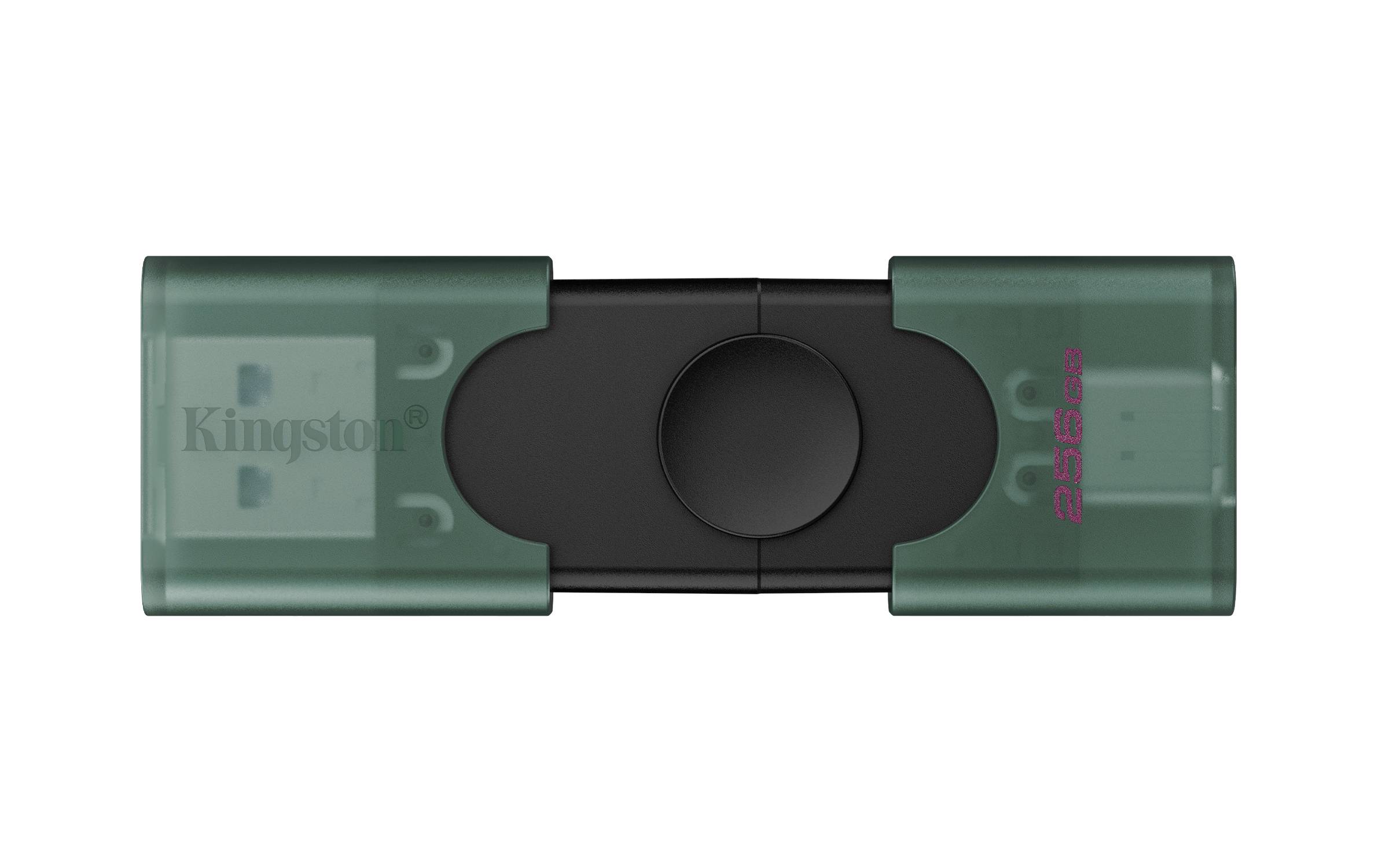 Kingston USB-Speicherstick mit 256GB Kapazität mit grünen durchscheinenden Kappen und schwarzem Mittelteil
