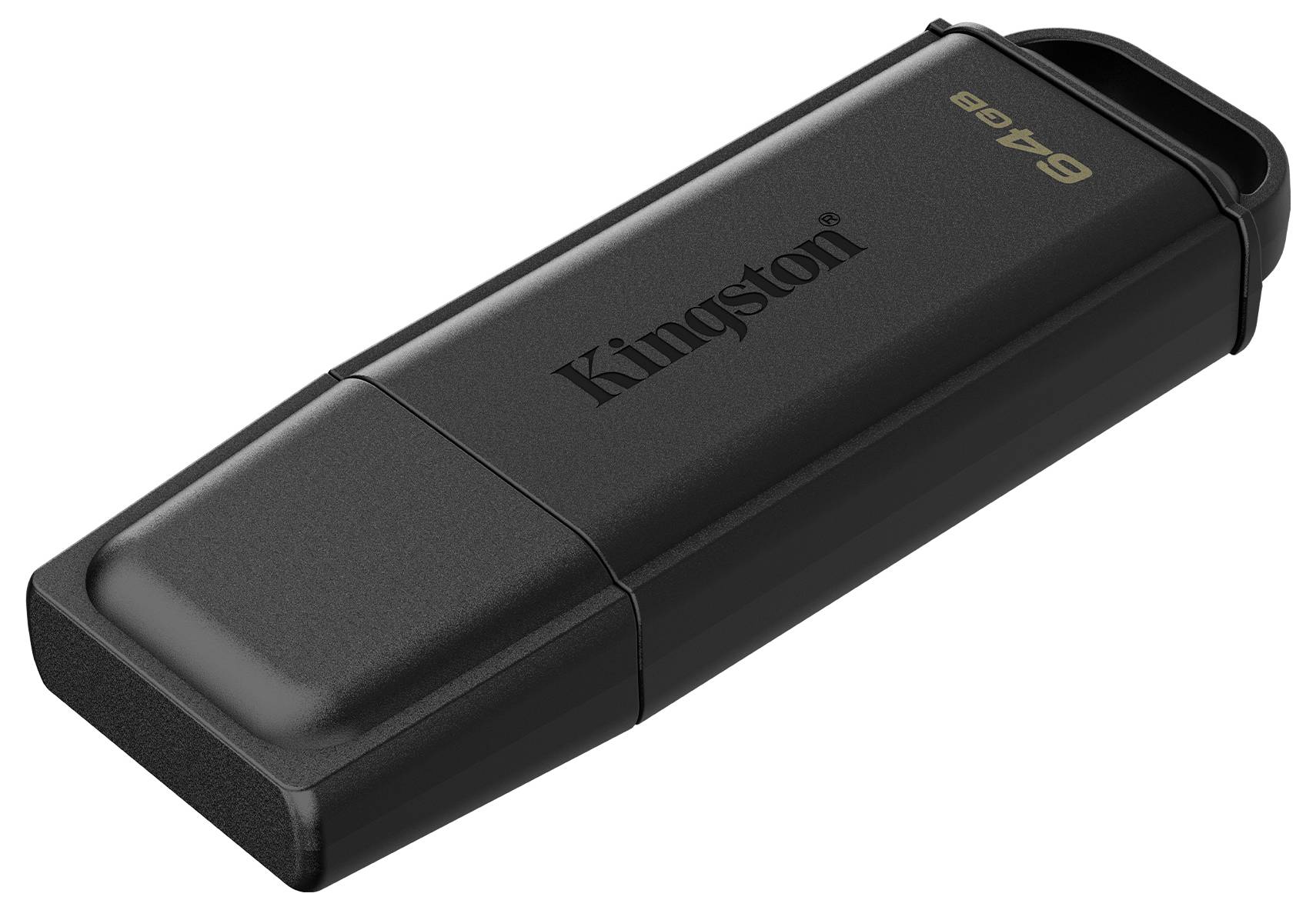 Kingston 256GB USB-Stick mit türkisem und schwarzem Gehäuse und einem Metall-USB-Anschluss, der auf der linken Seite eingesteckt ist.