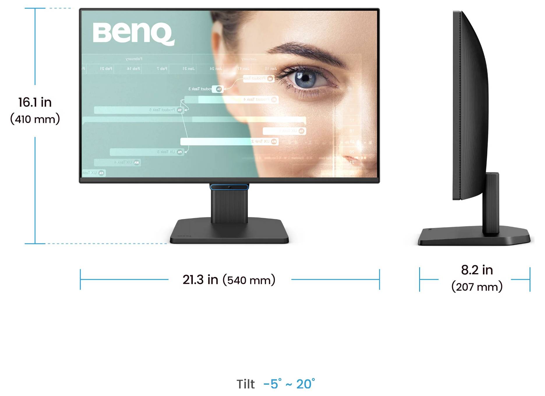 BenQ-Computermonitor mit violettem abstraktem Wellentapete auf weißem Hintergrund.