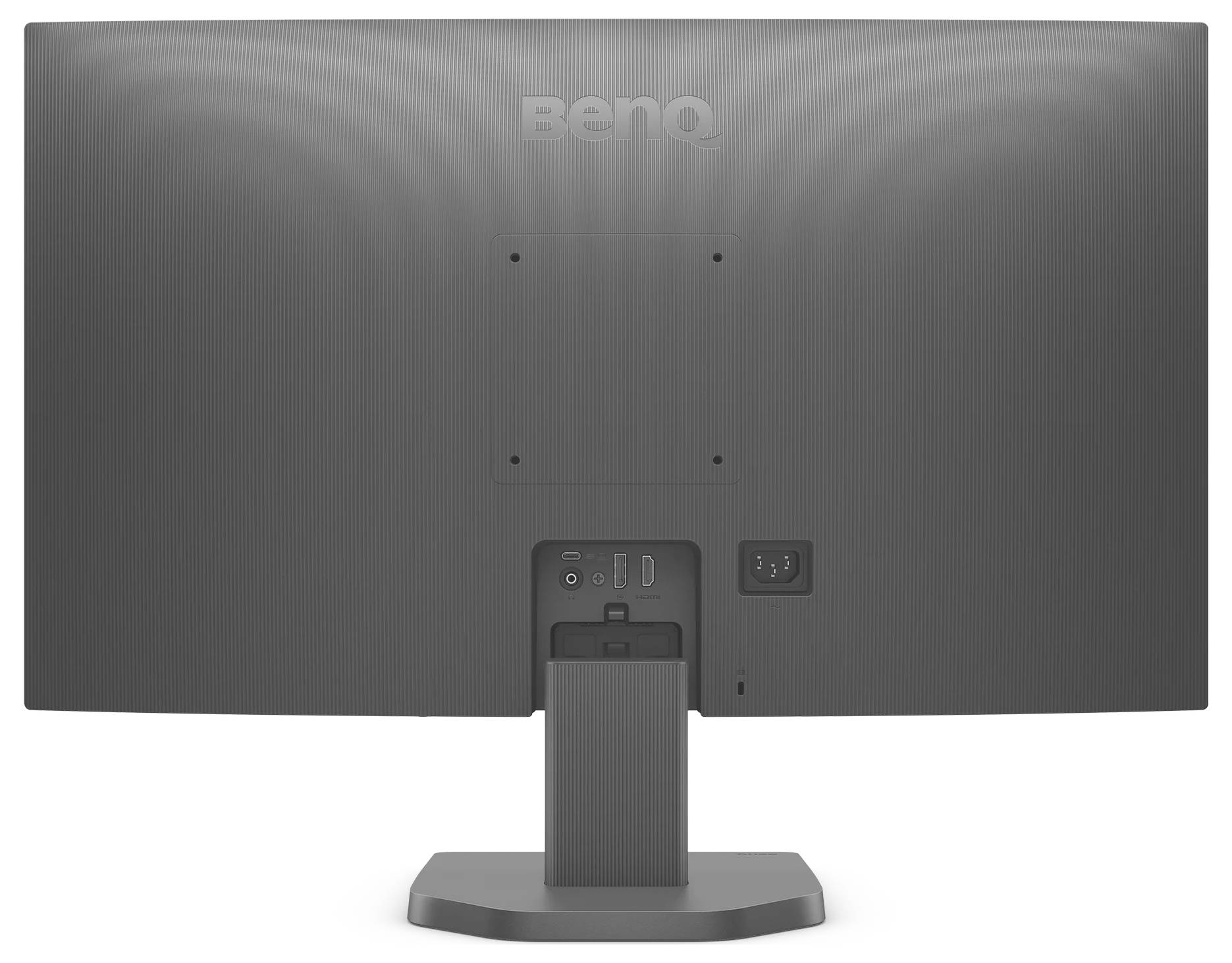 Rückansicht eines Dell All-in-One-Monitors mit zentraler Ständermontage, Anschlüssen an der Rückseite, Belüftungsöffnungen und Stromversorgungs-/Verbindungsbereich.
