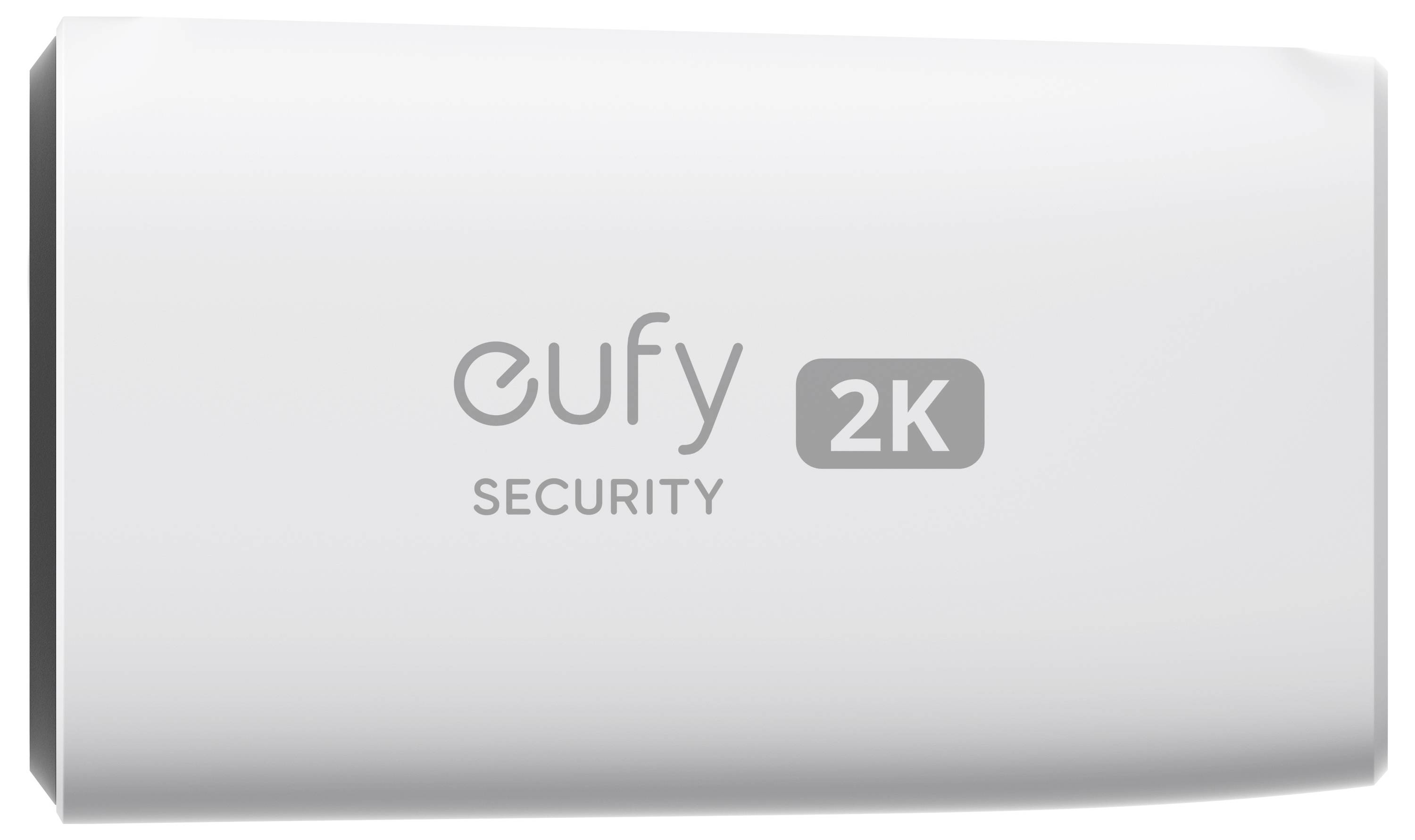 Weiße eufy Security 2K-Gerätepackung oder Verpackung mit dem eufy-Logo in der Mitte der Vorderseite.