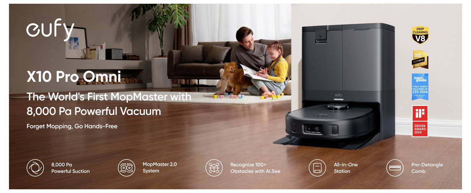 Eufy X10 Pro Omni Roboter-Staubsauger<br>Die weltweite erste MopMaster mit 8.000 Pa kraftvollem Staubsauger<br>All-in-One Station