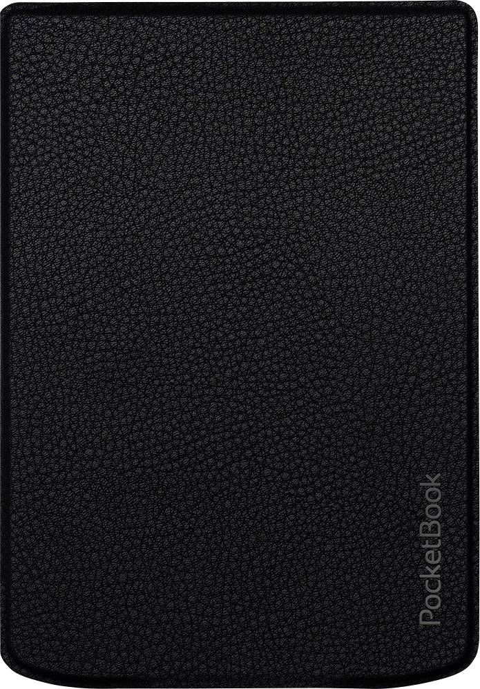 Schwarz strukturierter PocketBook E-Reader geschlossen gezeigt, mit dem PocketBook-Logo entlang der unteren rechten Kante.
