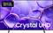 Werbe-TV-Bildschirm mit violetten kristallähnlichen Blasen und dem Text „Crystal UHD" sowie dem Etikett „Made for Germany".