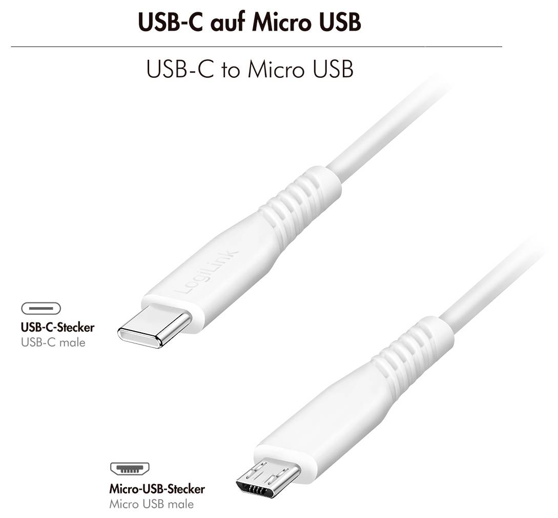 LogiLink USB-C® Kabel USB 2.0 USB-C® Stecker, USB-Micro-B Stecker 0.5 m Weiß CU0241-2