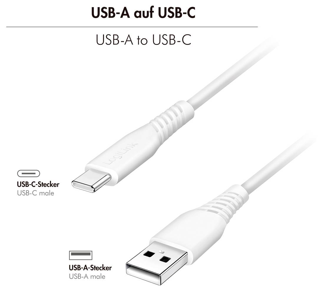 LogiLink USB-C® Kabel USB 2.0 USB-C® Stecker, USB-A Stecker 3.0 m Weiß CU0255-2