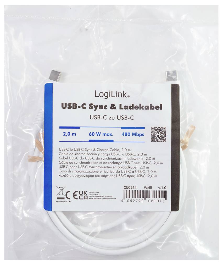 LogiLink USB-C® Kabel USB 2.0 USB-C® Stecker 2.0 m Weiß CU0264-7