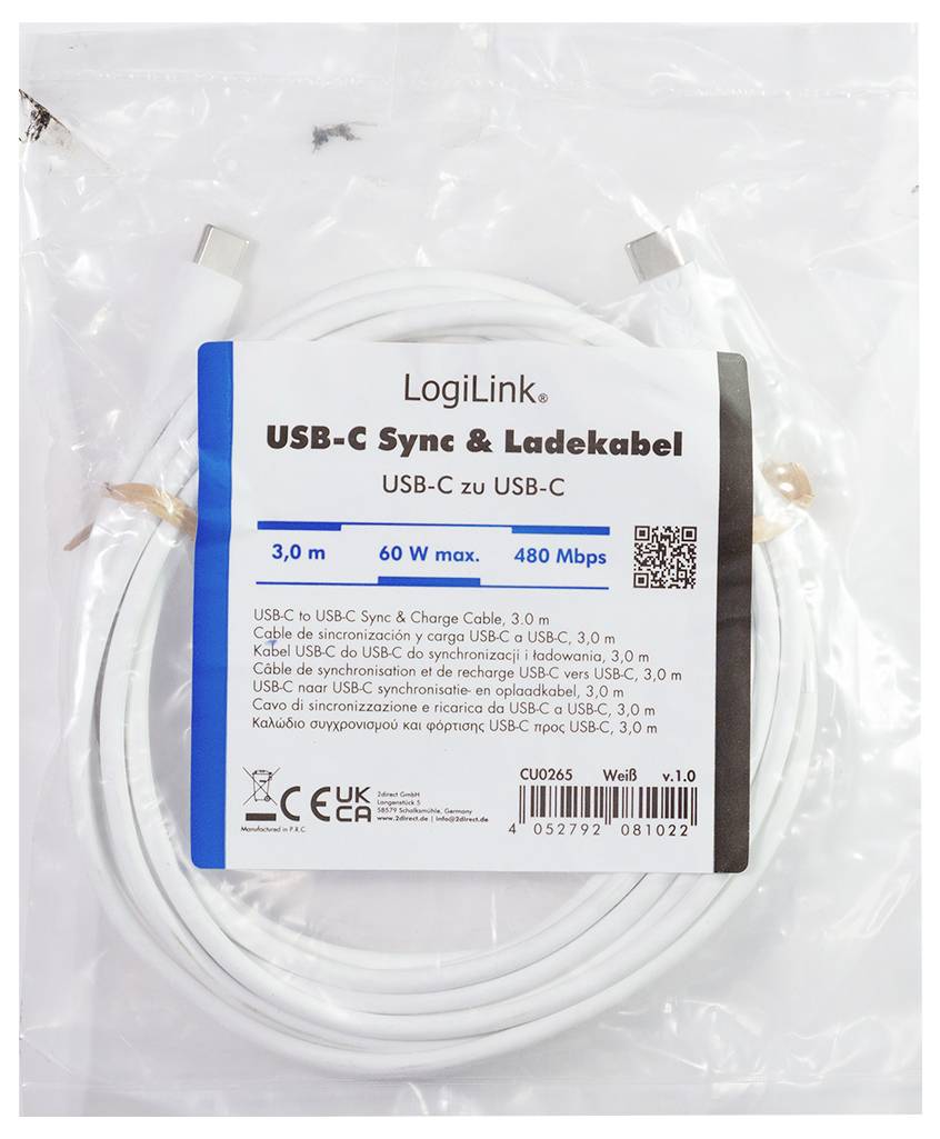 LogiLink USB-C® Kabel USB 2.0 USB-C® Stecker 3.0 m Weiß CU0265-7