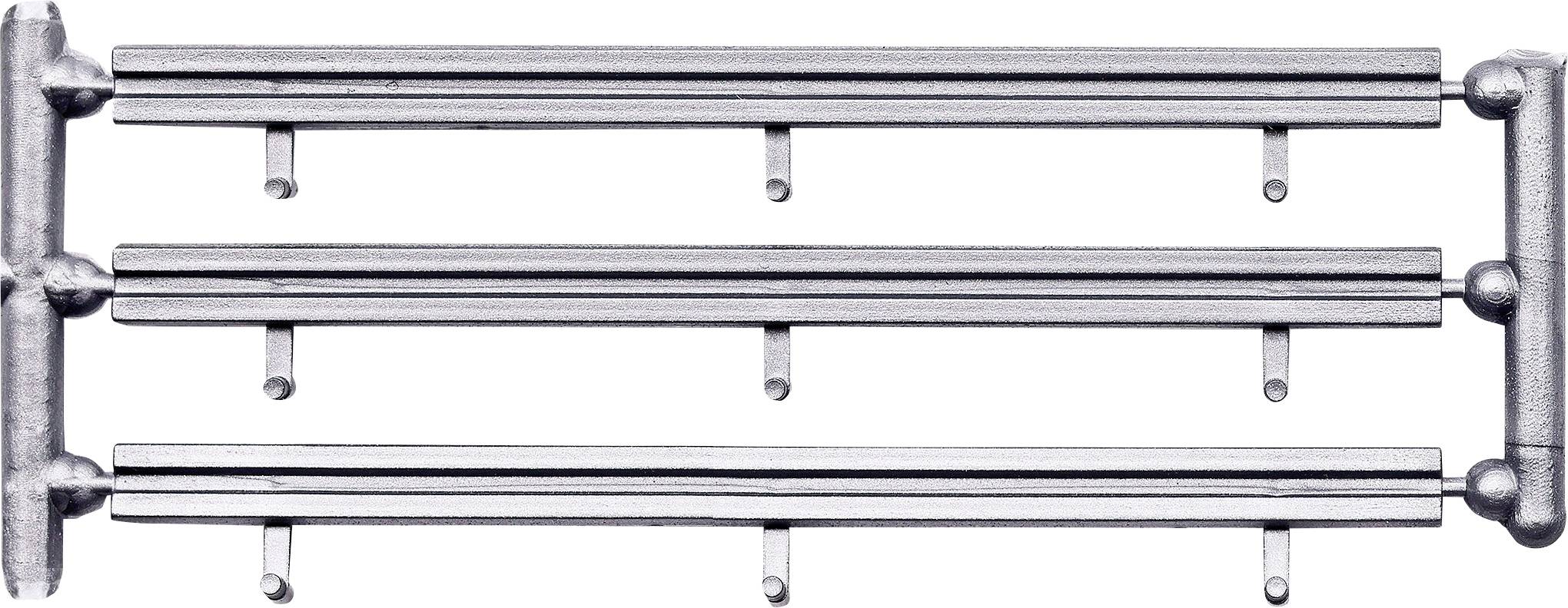 Drei horizontale Metallhandtuchstangen mit Wandhalterungen, dargestellt als einfaches Hardware-Regal-Layout auf weißem Hintergrund.