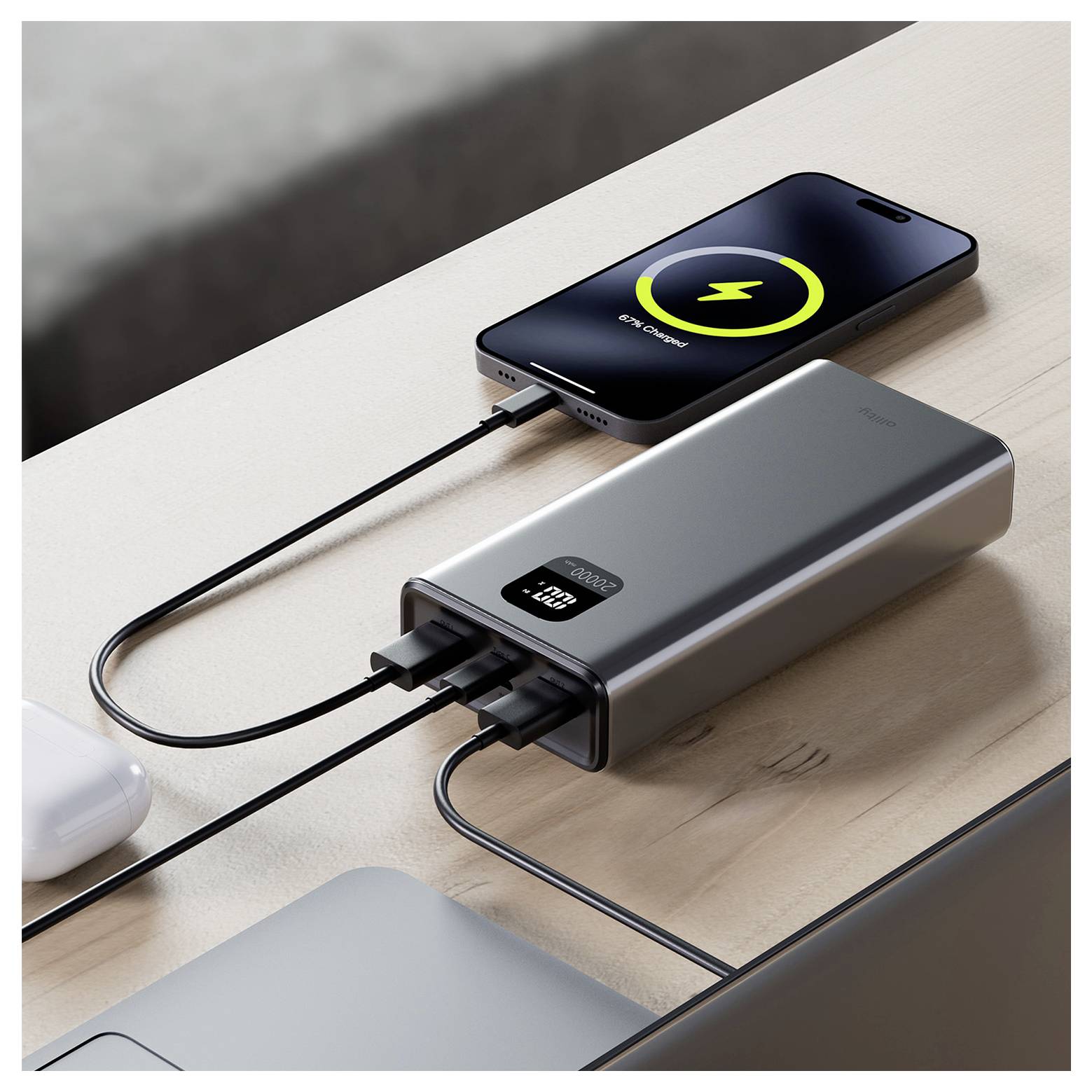 Allity APB-100 Powerbank 20000 mAh Quick Charge, USB PD LiPo USB-C®, USB-A Grau Statusanzeige-6