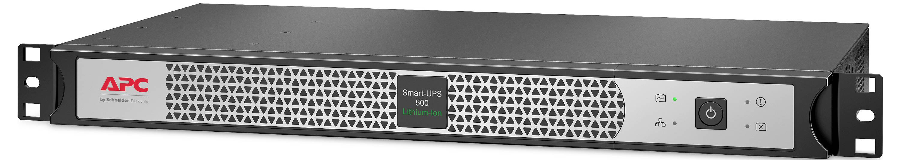 APC Smart-UPS 3000 Rack-Mount unterbrechungsfreie Stromversorgung mit frontaler Leistungsanzeige, Status-LEDs und schwarzen Rack-Ohren.