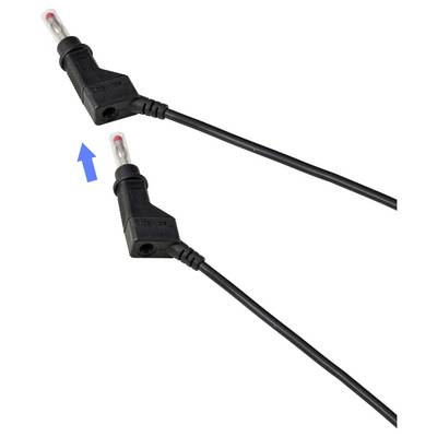Zwei schwarze koaxiale Kabelstecker; ein blauer Pfeil zeigt auf den oberen Stecker und weist darauf hin, dass dieser nach oben verschoben oder ausgerichtet werden sollte.