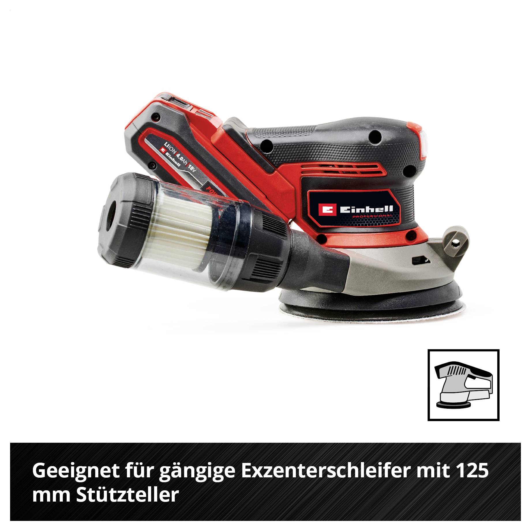 Exzenterschleifer mit Staubabsaugung; geeignet für gängige 125-mm-Stützteller.