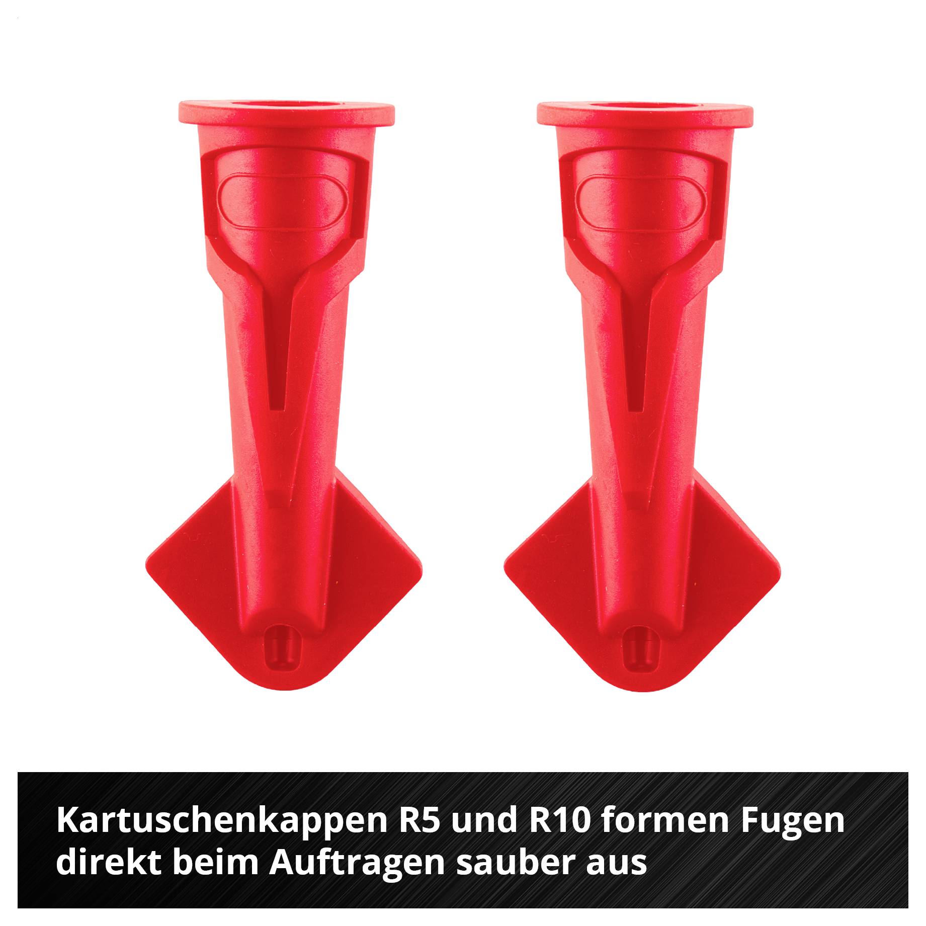Zwei rote Kartuschenkappen für R5 und R10; formen Fugen direkt beim Auftrag sauber aus.<br>