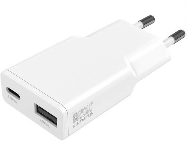 4Smarts USB Ladegerät 20 W USB-A, USB-C® USB PD Weiß Innenbereich, Steckdose GaN, USB Power Delivery (USB-PD)