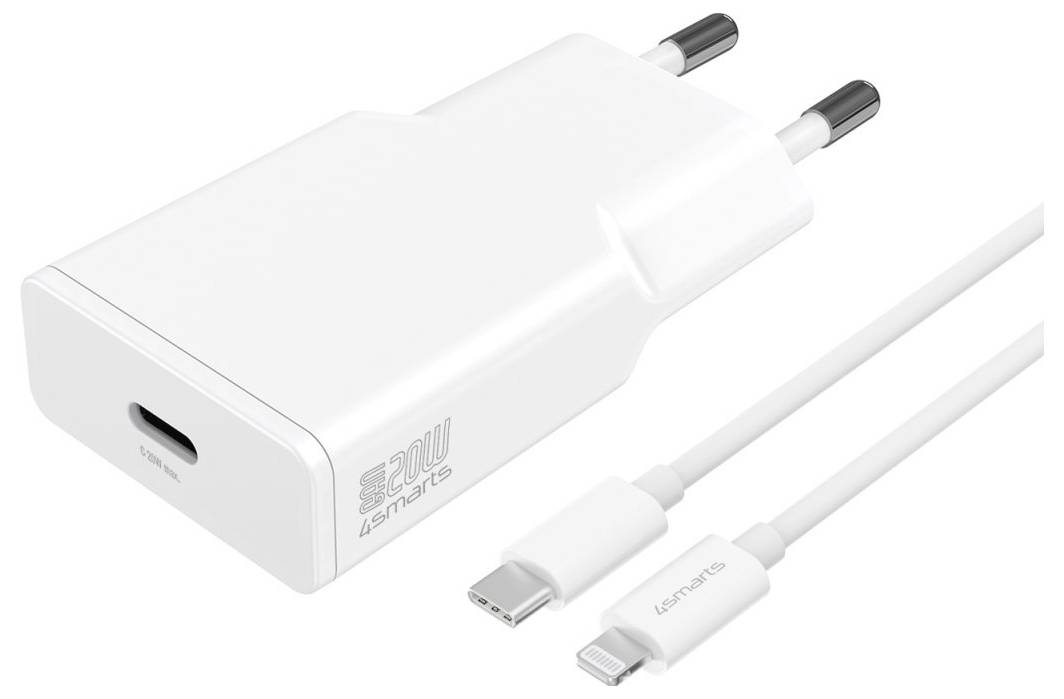 Weißes SOW Smart 65W USB-C Wandladegerät mit EU-Stecker und angebrachtem USB-C-Kabel, gezeigt auf weißem Hintergrund.