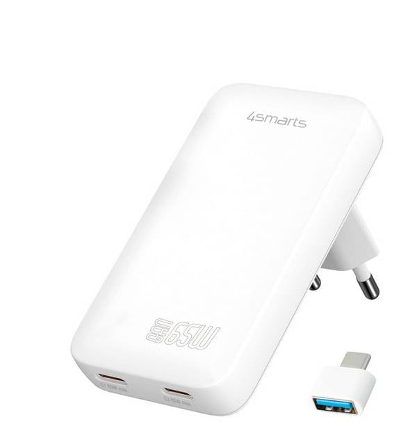 4Smarts USB Ladegerät 65 W 2x USB-C®, USB-A Quick Charge, USB PD Weiß Innenbereich GaN, USB Power Delivery (USB-PD)