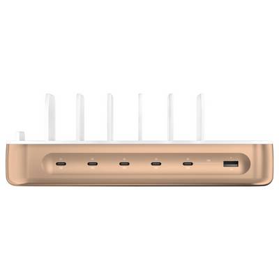 Kupfer-Wi-Fi-Router mit sechs weißen Antennen und vorderen Statusleuchten sowie einem USB-Anschluss.