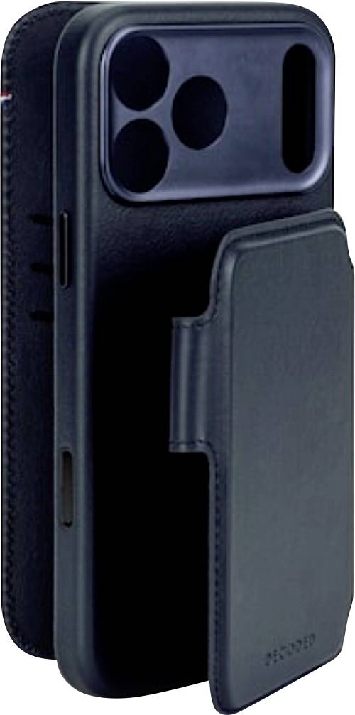 Schwarze Smartphone-Hülle mit strukturierter Rückseite, erhöbenem Dreifach-Kamera-Ausschnitt und abnehmbarem Frontcover.