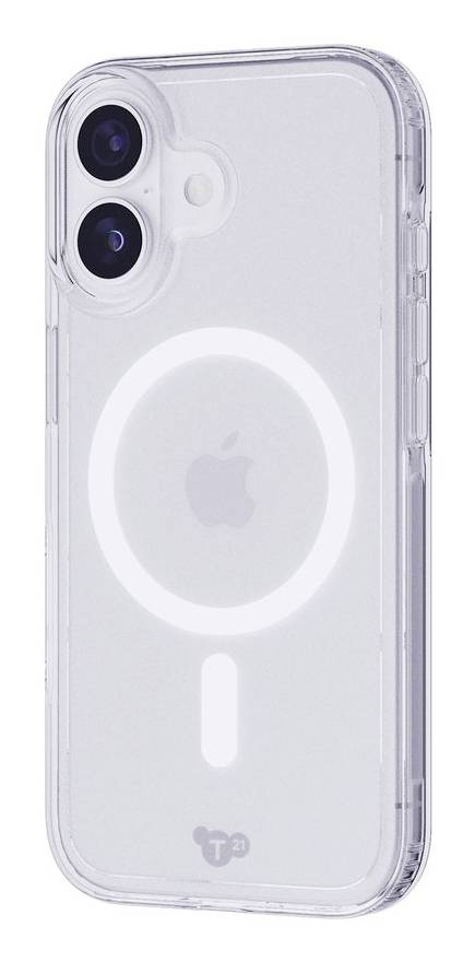 Transparentes iPhone-Hülle mit MagSafe-Ring und doppelter Kameraaussparung, in Vorderansicht dargestellt.