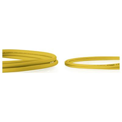 Zwei gelbe aufgerollte Kabel oder Schlauchsegmente auf weißem Hintergrund, in Nahaufnahme gezeigt.