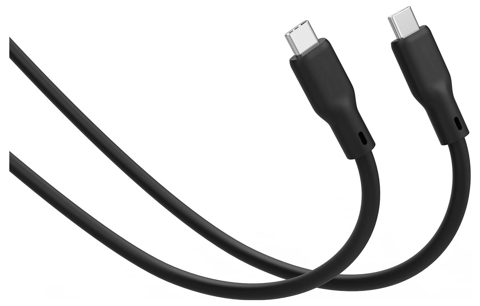 Zwei schwarze USB-C-Ladekabel mit angezeigten Anschlüssen auf weißem Hintergrund.