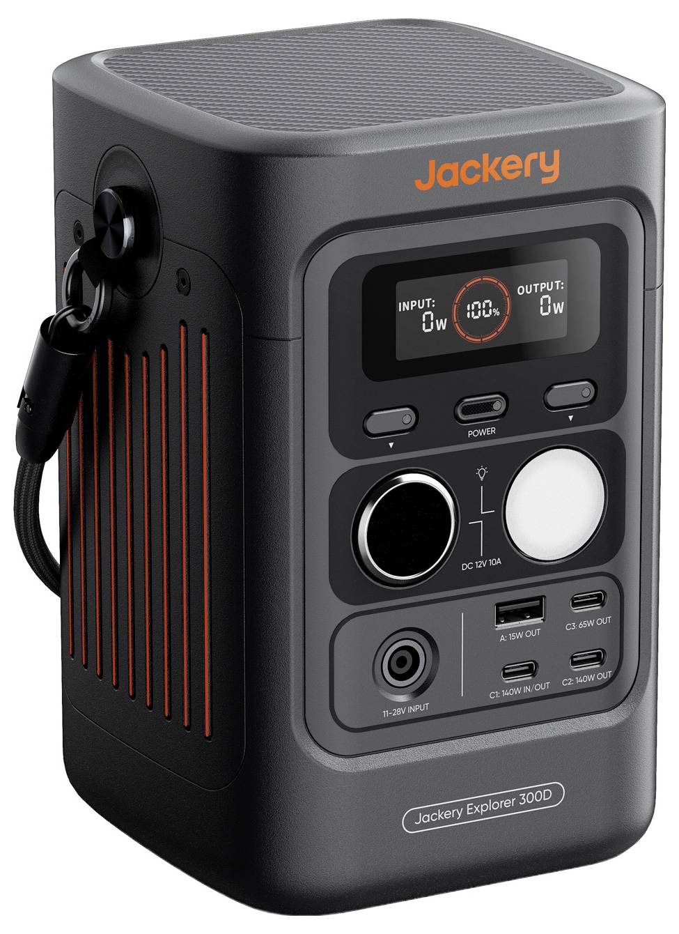 Jackery Explorer 3000D tragbare Stromversorgungsstation mit Display, Stromanschlüssen, USB-Anschlüssen und 12V-Ein-/Ausgangsanschlüssen.