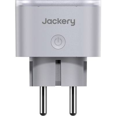 Vorderansicht eines tragbaren Jackery-Stromgeräts mit sichtbarem Stromschalter und zweipoliger Steckdose.